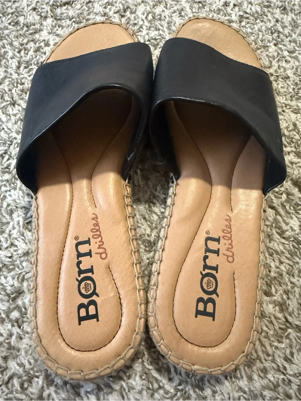 Born San Benito Black Leather Espadrille Slide Sandals